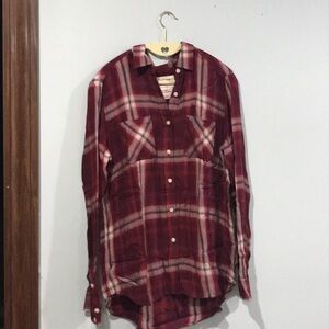 Mossimo Supply Co. Burgundy Plaid Button Down Shirt